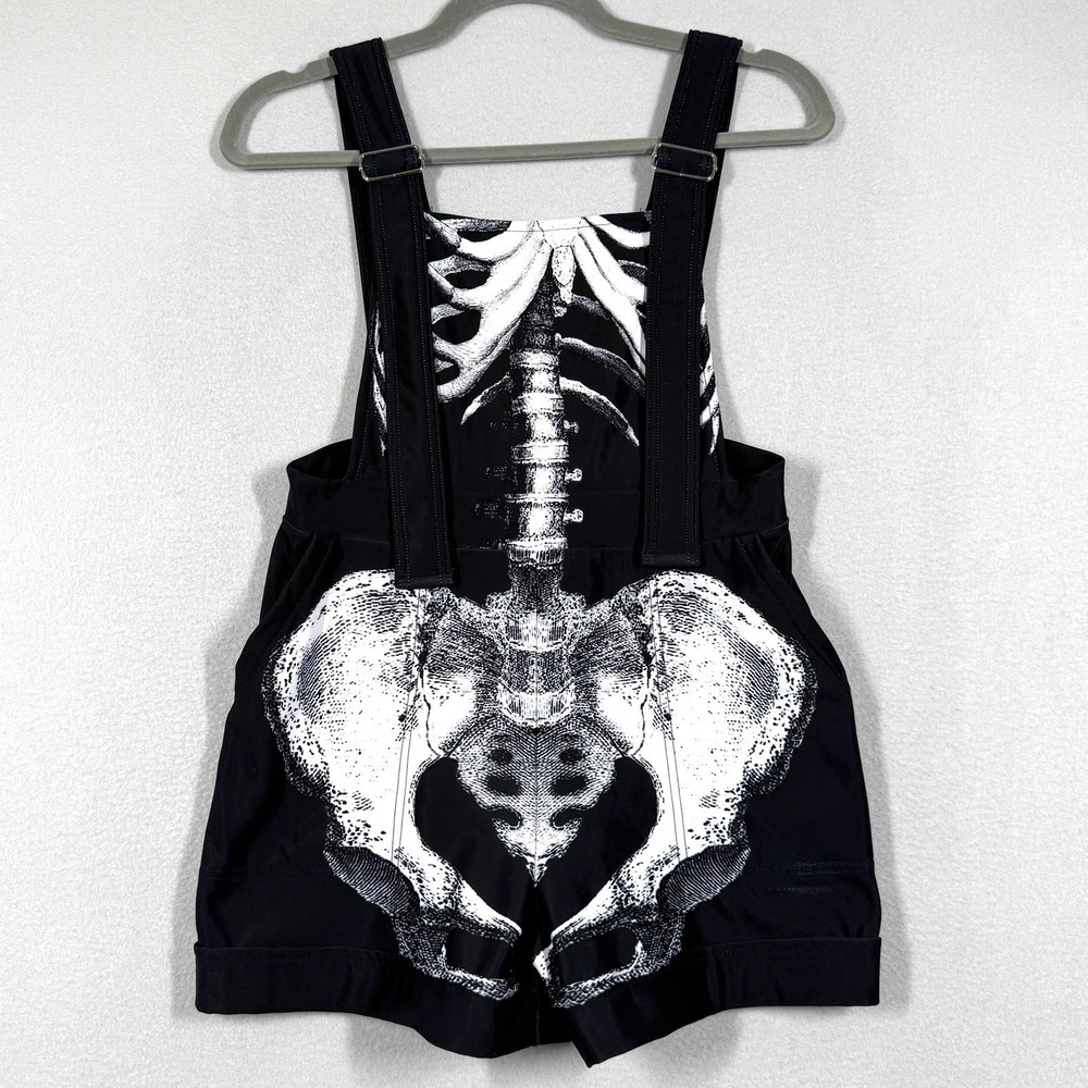 Black Milk Overalls Womens Medium Black Ribs Shorts Romper Skeleton Print Goth - Picture 1 of 12